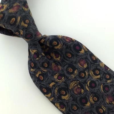 Corbata corta gris dorado vintage hecha en Italia metropolitana abstracta estrecha I1-692 Foto 1 de 3