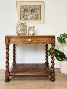 Vintage BAKER FURNITURE Cane Burl SQUARE Barley Twist End Table-Tea Table - Picture 1 of 10