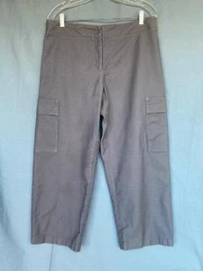 Sz M EILEEN FISHER Brown Taupe Stretch Cotton Pants Cargo Pockets Crop Wide Leg - Picture 1 of 3