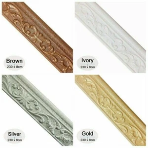 230 X 8cm Adhésif Mural Plinthe Bordure Papier Peint 3D Motif Floral DIY - Afbeelding 1 van 9