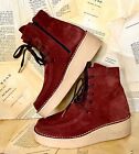 Free People Ashton Moccasin Boot Rust Suede Crepe Thick Wedge Ties 40/10 NEW