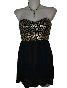Womens Black & Gold Babydoll Sequin Grunge Mob Wife Gothic Mini Dress Sz S - Picture 1 of 3