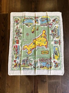 Cornwall Map Vintage Souvenir Tablecloth Cloth 75cm x 85cm Map Fabric - Picture 1 of 5