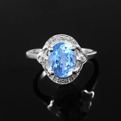 Perfetto Sottile Blu Spinello Gemma 925 Argento Sterling Mano Matrimonio Anello - Immagine 1 di 4
