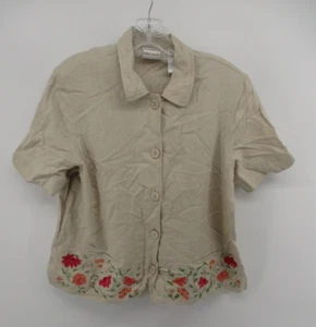 Napa Valley Large Short Sleeve Button Up Floral Embroidered Linen Blend Blazer - Picture 1 of 10