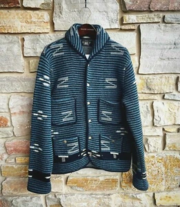 New RRL Ralph Lauren Navy Sweater Striped Shawl Wool Cardigan Men's Small S - Picture 1 of 5