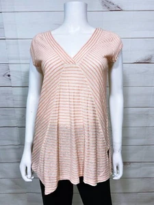 Anthropologie Meadow Rue Womens Tunic Size XS Orange Striped V-Neck Short Sleeve - Picture 1 of 7