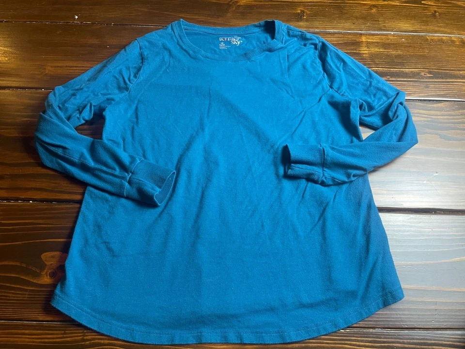 Camisa Terr & Sky para mujer talla OX (14w) azul manga larga puño acanalado cuello redondo camiseta Foto 1 de 4