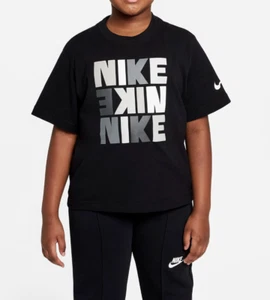 Nike Girl's (Kids) Black Logo Print Boxy T-Shirt (DZ3579-010) Size L - Picture 1 of 3