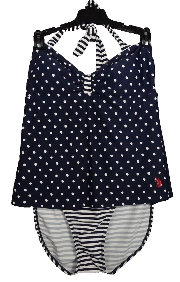 Traje de baño Polo Assn de Estados Unidos para mujer talla XL una pieza azul marino a lunares venta al por menor $79 Foto 1 de 4