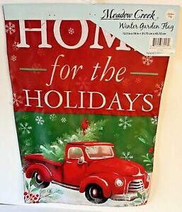 Meadow Creek Winter Outdoor Garden Flag "Home For the Holidays" Red Truck