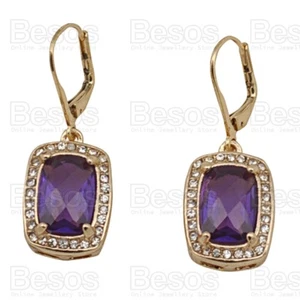 LEVERBACK square DROPPER EARRINGS crystal rhinestone SILVER/GOLD FASHION UK GIFT - Picture 1 of 7