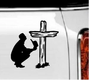 Cowboy Praying by Cross Vinyl Decal Home Décor 6" x 6" - Picture 1 of 1
