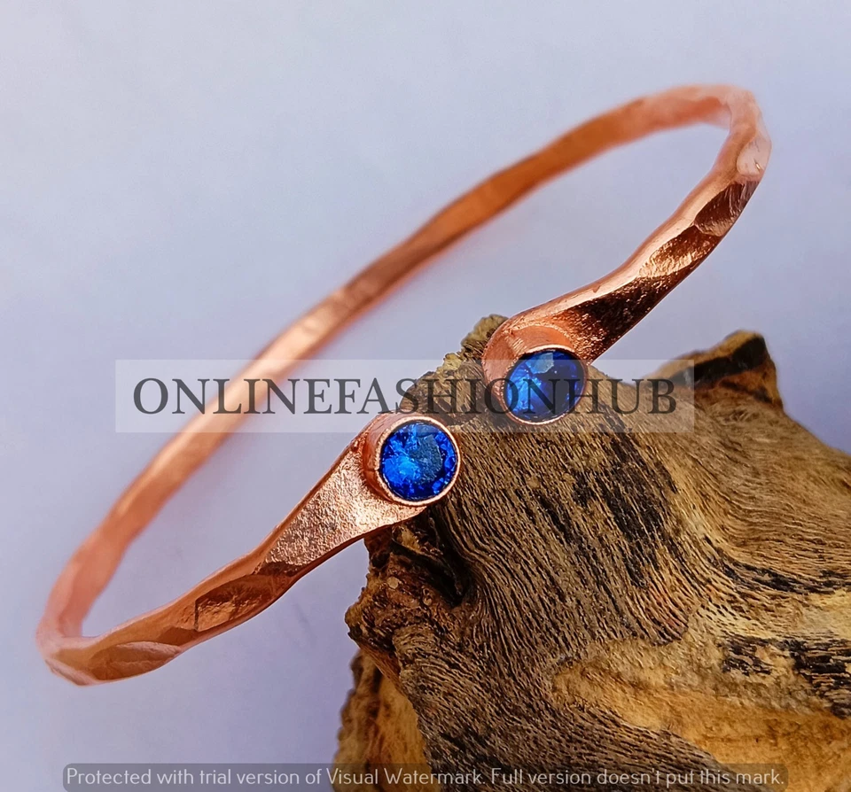 Brazalete/brazalete brazalete de cobre puro hecho a mano con topacio multifacético y mezcla de piedras preciosas Foto 1 de 1
