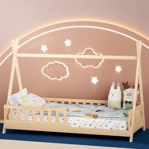 Artiss Bed Frame Wooden Base Frames Kids Single Timber House Platform Oak PUAH - Picture 1 of 8
