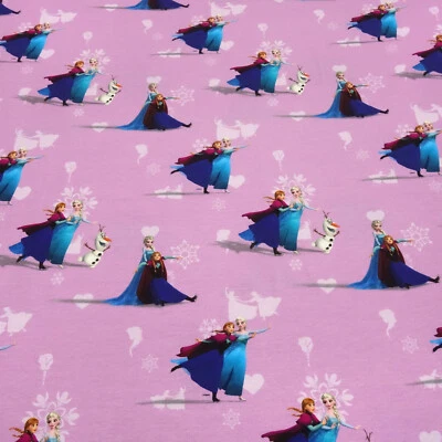 LITTLE DARLING Tessuto Cotone Jersey Disney Regina di Ghiaccio Frozen Anna Elsa Rosa Tessuto Bambini