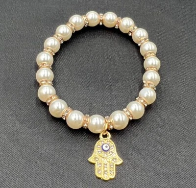 Good Luck Blue Evil Eye 珍珠保护手链手镯珠宝首饰女式男式 — 第 1/2 张图片