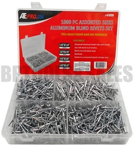 1000pc 1/8" Aluminum Blind Pop Rivet Assortment 4 Hand/Air Riveter Gun Rivet Set - Picture 1 of 2