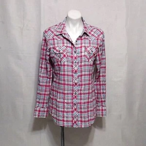 Ariat Women's XL Pink Plaid Western Rodeo Top Rhinestone Snap Button Long Sleeve - Picture 1 of 14