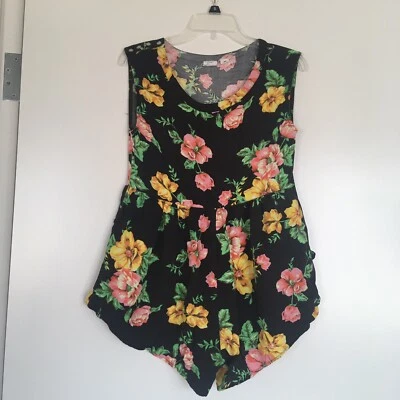 Some Days Lovin Floral Multicolor Black Background Pockets Women’s XS Romper - Image 1 of 4