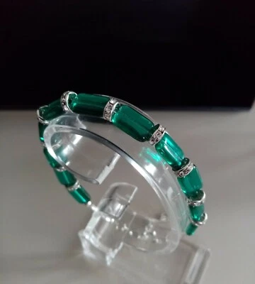 Schmuck Perlen Armband grün böhmische Long Perlen mit Strass Rondellen 19+4 cm  - Bild 1 von 4