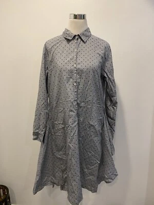 PURE DKNY Blue Polka Dot Long Sleeve Shirt Dress Sz L - Image 1 of 3