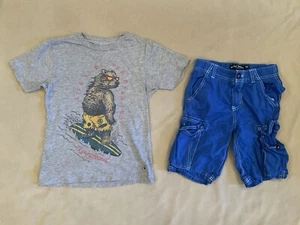 Mini Boden Shorts Tshirt 7 Boys Blue Life Is Better Barefoot Lucky Medium Lot - Picture 1 of 6