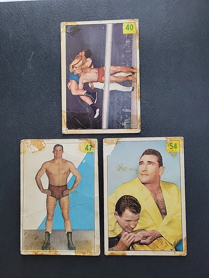 Lote de 3 cartas de lucha libre canadiense 1955-56 Pat O'Connor #47 y A. Rocca #40 y #54  Foto 1 de 4