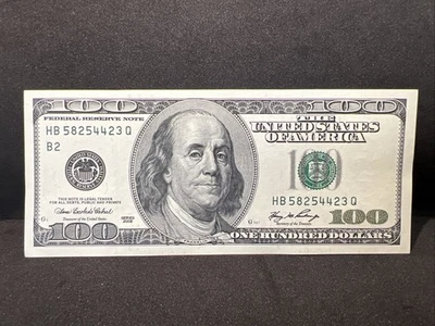 Series 2006 US One Hundred Dollar Bill Note $100 New York HB 58254423 Q - Image 1 of 4