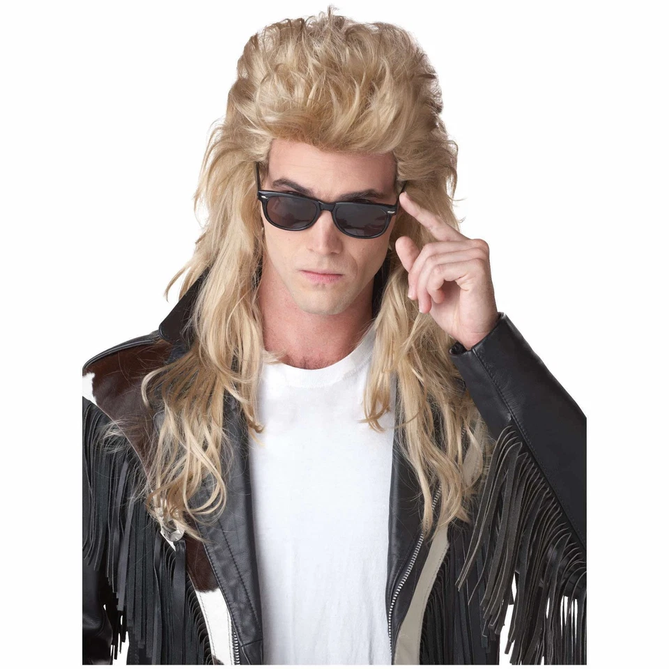 Peluca Disfraz Hombre Rubia Larga Cuello Rojo Rock Mullet Años 80 Foto 1 de 1
