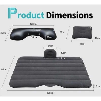 Colchón de aire inflable negro para coche de viaje con 2 almohadas kit de viaje y bomba Foto 1 de 4