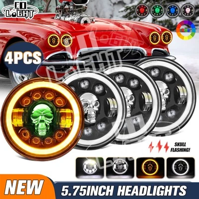 4PCS 5.75" 5-3/4" Round Halo LED Headlights RGB DRL For Chevy Apache Corvette - Image 1 of 4