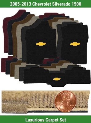 Juego de alfombrillas de lujo personalizadas para Chevy Silverado 1500 '05-13 con logotipo (3 piezas) #9MG Foto 1 de 4