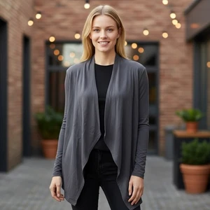 Pure Jill Damen Herbst Strickjacke grau vorne offen drapiert gewebte Jacke, Größe M gebraucht, in einwandfreiem Zustand - Bild 1 von 10