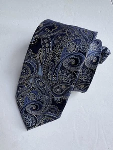 Pronto Uomo Krawatte - blau grau Paisley 100% Seide - Bild 1 von 4