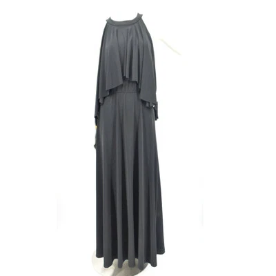 Maxi Vestido KOH KOH Cambio en Capas Para Mujer XL Negro Jersey Tejido Volantes Halter Foto 1 de 4