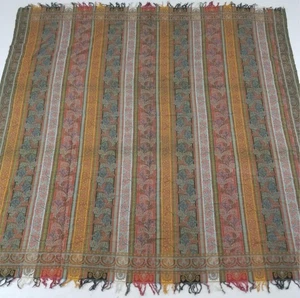 Vintage French Handwoven Intricate Striped Wool Blanket Throw / Shawl 180x170cm - Picture 1 of 12