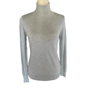 Joseph A Metallic Shine Turtleneck Long Sleeve Gray Sweater Women Size M Petite - Picture 1 of 6