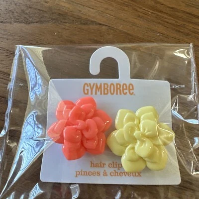 Gymboree Girl  "Ice Cream Parlor" Flower Hair Barrettes Neon Pink Yellow Party - Image 1 of 4