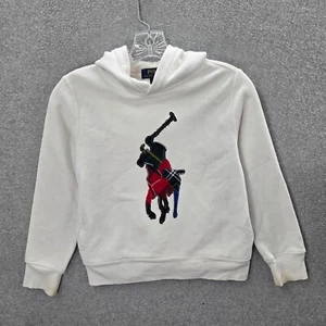 Polo Ralph Lauren Boys Sweatshirt Small White Big Pony Embroidered Hoodie READ - Picture 1 of 11