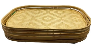Lote de 6 bandejas de regazo para servir de bambú de mimbre Pier 1 Tiki Boho 19 x 13" vintage - Imagen 1 de 20