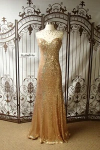 V501 BLUSH 9768 LT GOLD $460 SZ 6 V26-1207 BLACK TIE PROM FORMAL GOWN DRESS - Picture 1 of 10