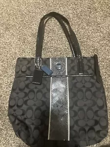 COACH Signature Python Stripe Tote Shoulder Canvas Handbag (H1360-F25706) - Picture 1 of 9