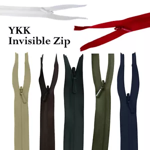YKK Invisible Zip Concealed Nylon Zipper 20cm 23cm 41cm 56cm for Dress Top Skirt - Picture 1 of 44