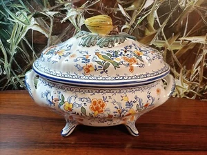 Géo MARTEL France, große vintage Deckelschüssel - Decor Delft, handgemalt - Bild 1 von 10