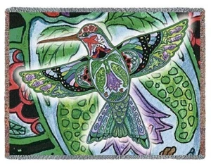 New Large Hummingbird Northwest Heavy Cotton Afghan Throw Blanket Wild Bird NIP - Picture 1 of 2