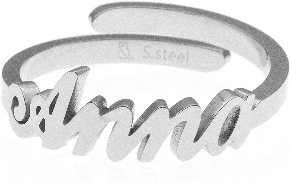 Anello Donna Con Nome in Acciaio inossidabile Nome in Corsivo Misura Regolabile