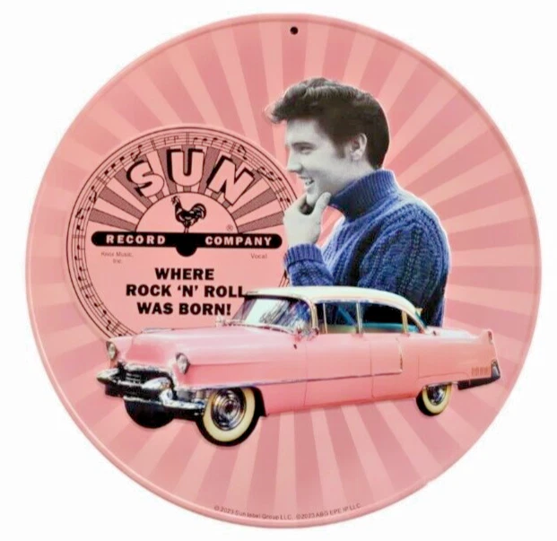 猫王普雷斯利标志复古复古外观太阳工作室 12 英寸圆形浮雕金属新品 — 第 1/1 张图片