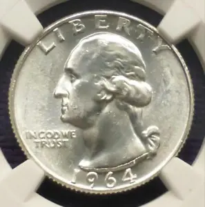 1964 D NGC MS 65 Silver Washington Quarter, Graded Gem MS 65 Silver 25-Cent Coin - Picture 1 of 6