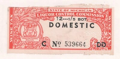 W146 Mich Liq Control Commission Wine Tax/Fault Perfin Cancel/Pull Perf - Image 1 of 3